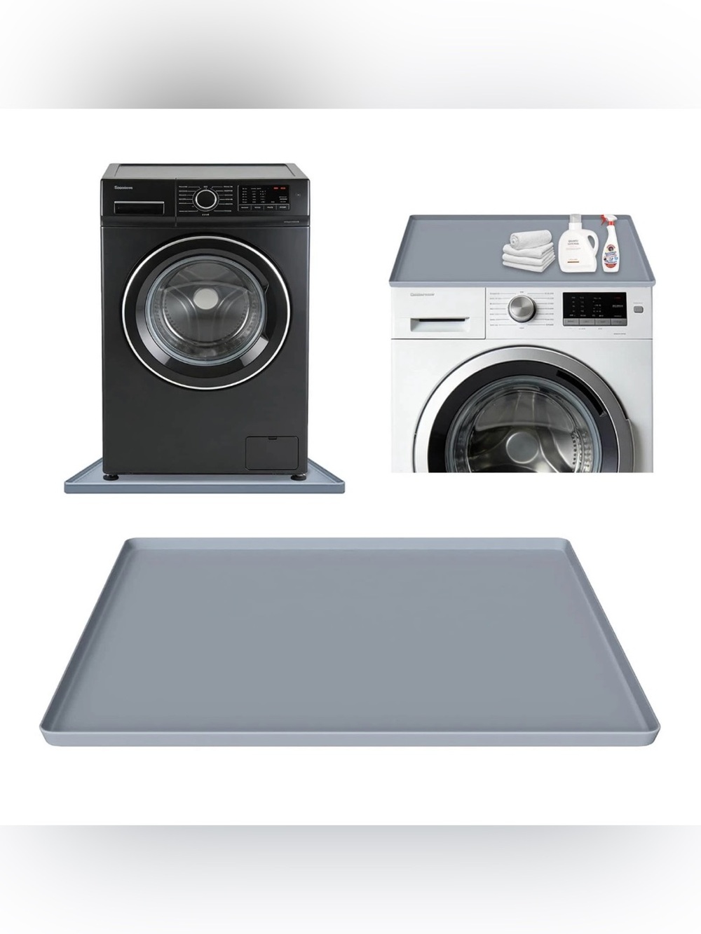 27”x27” Foldable Silicone Washing Machine Drain Pan Gray Leakproof Mat Silicone